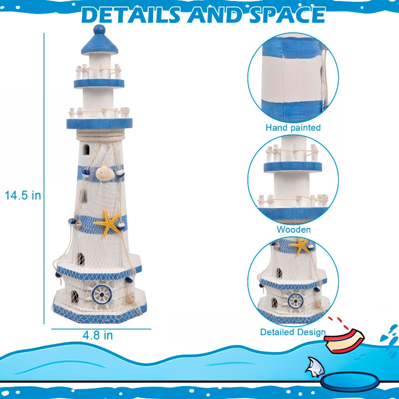 ChezMax Nautical Ocean Lighthouse Decor for Home - 15.0" Nautical Lighthouse Decor, Mediterranean Sea Beach Style Watchtower, Outdoor Wooden Nautical Tower Ornament Figurine - Image 1